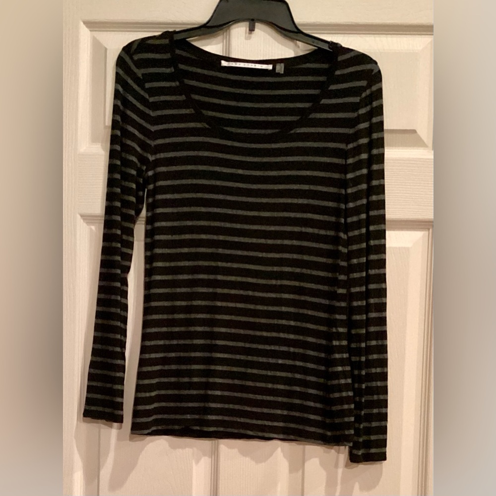 Max Studio Long Sleeve Knit Black and Gray Striped Women's Top size small